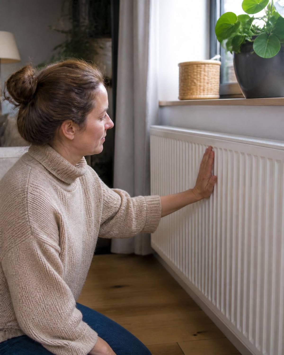 Bewoner voelt aan een radiator die koud blijft